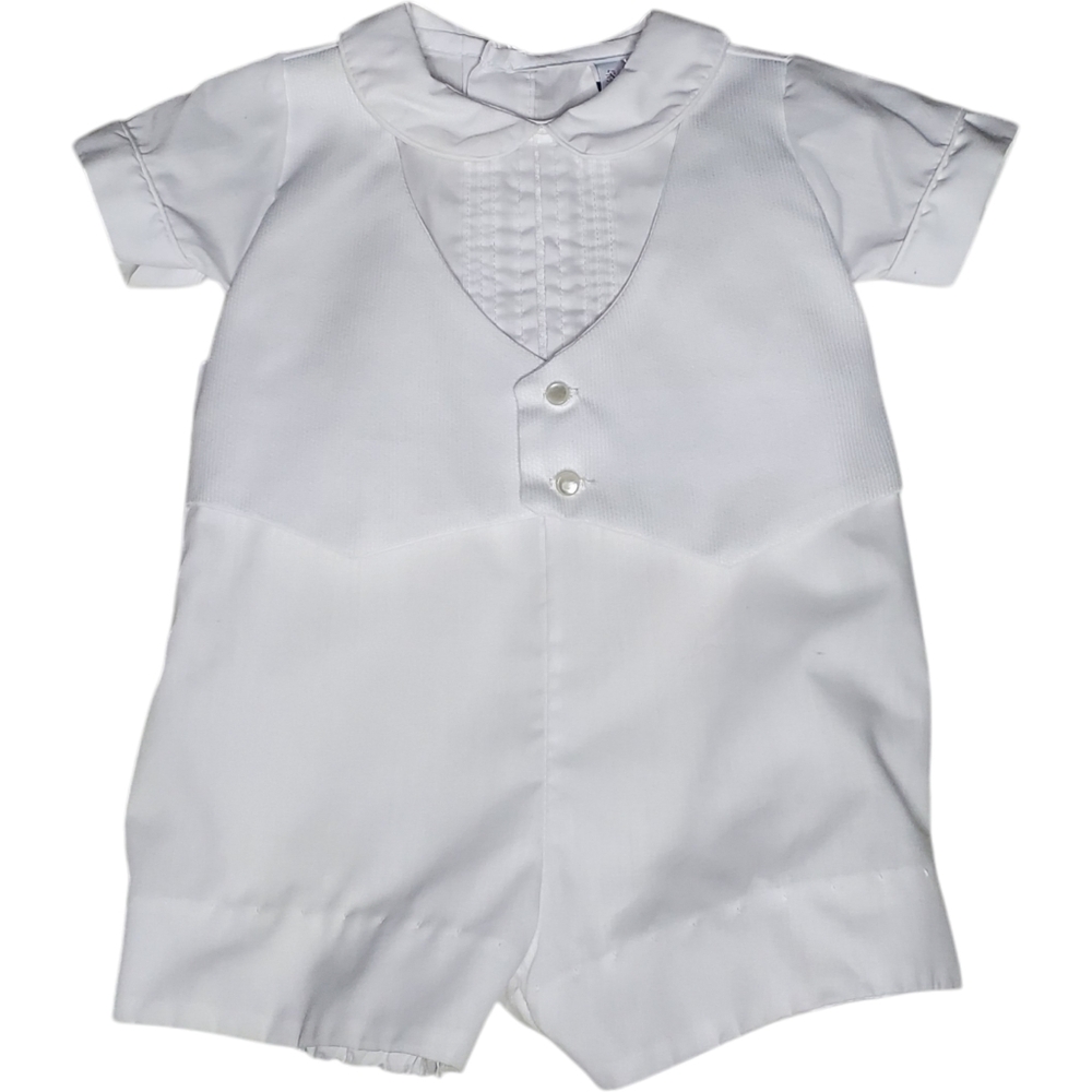Vintage Alexis Formal Christening or Baptism Romper Outfit White Baby Boy 3M
